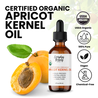 Organic Apricot Kernel Oil | 100% Pure, Cold-Pressed, Unrefined | USDA Certified Organic | Amber Glass Bottle with Glass Dropper | For Face, Skin & Hair - 1 Fl Oz