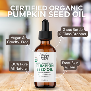 Organic Pumpkin Seed Oil | 100% Pure, Cold-Pressed, Unrefined | USDA Certified Organic | Amber Glass Bottle with Glass Dropper | For Face, Skin & Hair - 1 Fl Oz