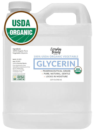 100% Organic Glycerin - For Skin & Hair - Food Grade - USDA Certified - Not From Palm Oil - Perfect Skin and Hair Moisturizer