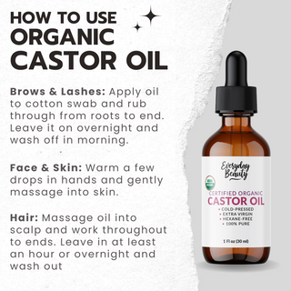 Organic Castor Oil - 100% Pure Certified USDA Organic, Cold Pressed & Hexane-Free, For Eyelashes, Eyebrows, Hair, Skin & Wellness Packs