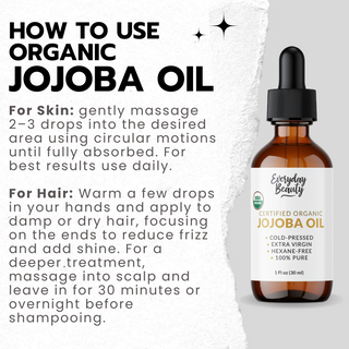 Organic Jojoba Oil | 100% Pure, Cold-Pressed, Unrefined | USDA Certified Organic | Amber Glass Bottle with Glass Dropper | For Face, Skin & Hair - 1 Fl Oz