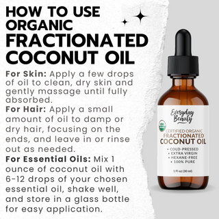 Organic Fractionated Coconut Oil | 100% Pure, Cold-Pressed | USDA Certified Organic | Amber Glass Bottle with Glass Dropper | For Face, Skin, & Hair - 1 Fl Oz