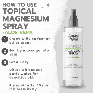 Topical Magnesium Spray With Aloe - All Natural - USP Grade Magnesium - Large 8 Fl Oz Bottle with Mist Cap