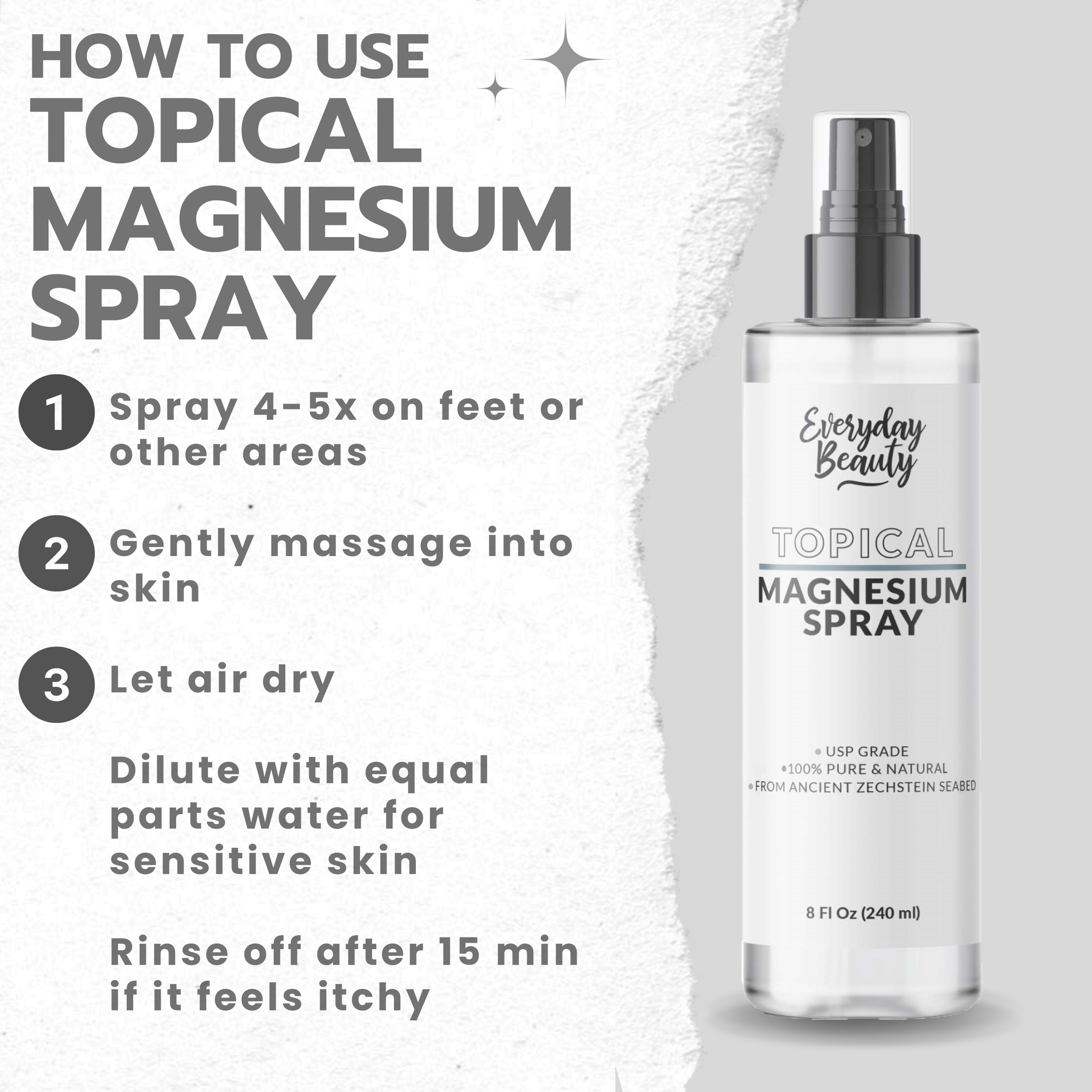 Topical Magnesium Spray - All Natural - USP Grade Magnesium - Large 8 Fl Oz Bottle with Mist Cap