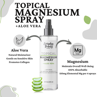 Topical Magnesium Spray With Aloe - All Natural - USP Grade Magnesium - Large 8 Fl Oz Bottle with Mist Cap