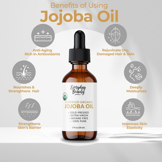 Organic Jojoba Oil | 100% Pure, Cold-Pressed, Unrefined | USDA Certified Organic | Amber Glass Bottle with Glass Dropper | For Face, Skin & Hair - 1 Fl Oz