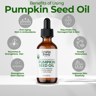 Organic Pumpkin Seed Oil | 100% Pure, Cold-Pressed, Unrefined | USDA Certified Organic | Amber Glass Bottle with Glass Dropper | For Face, Skin & Hair - 1 Fl Oz