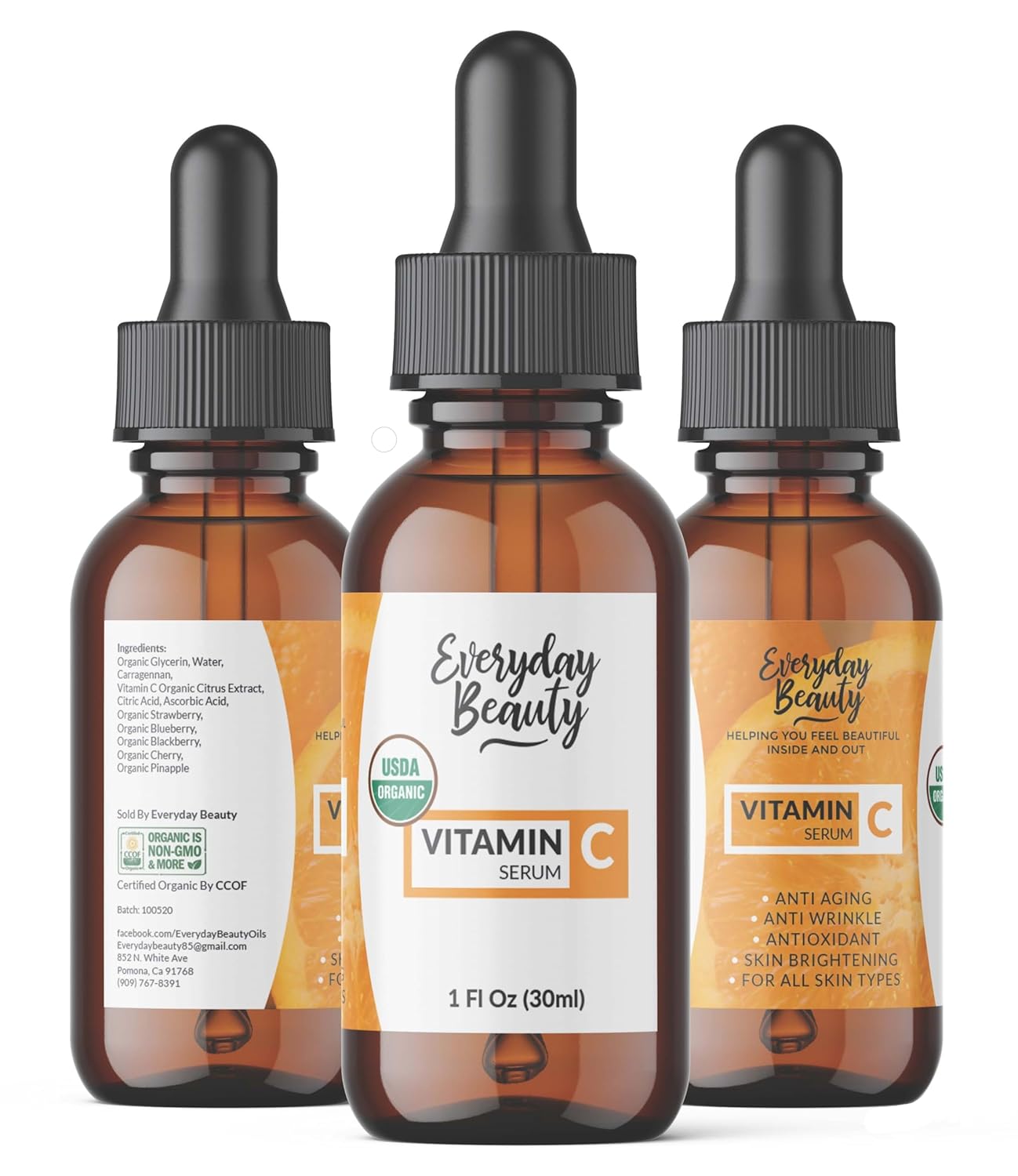 Organic Vitamin C Serum for Face - USDA Certified Facial Serum - Anti Aging For Fine Lines & Wrinkles - Potent Botanical Ingredients & Non GMO