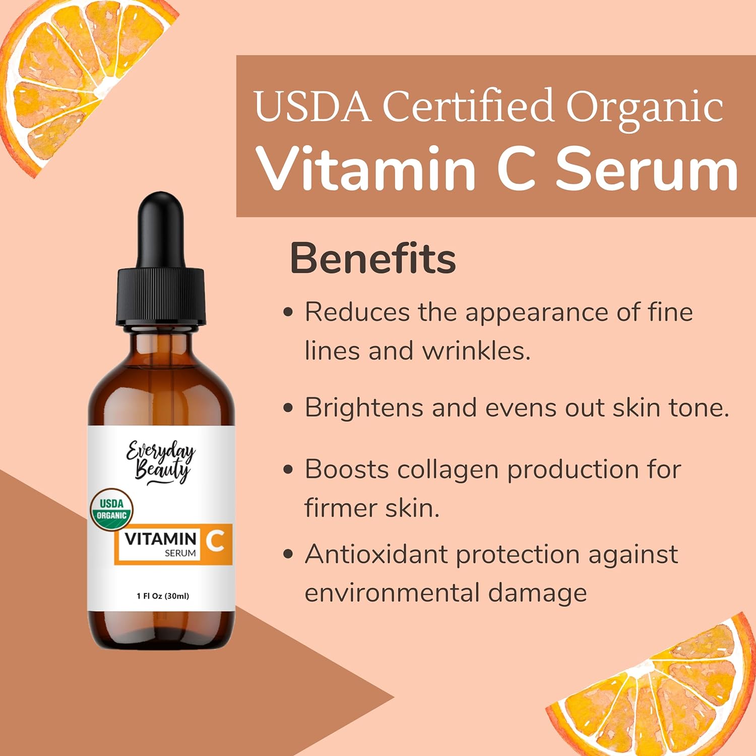 Organic Vitamin C Serum for Face - USDA Certified Facial Serum - Anti Aging For Fine Lines & Wrinkles - Potent Botanical Ingredients & Non GMO