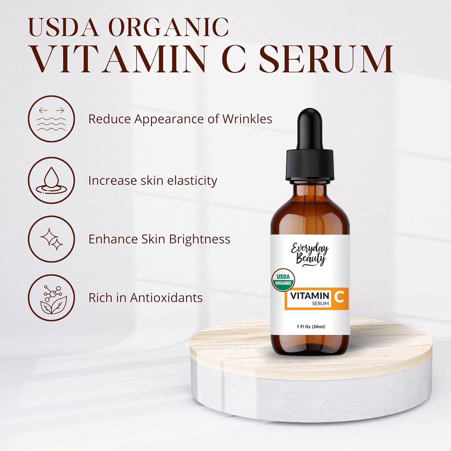 Organic Vitamin C Serum for Face - USDA Certified Facial Serum - Anti Aging For Fine Lines & Wrinkles - Potent Botanical Ingredients & Non GMO