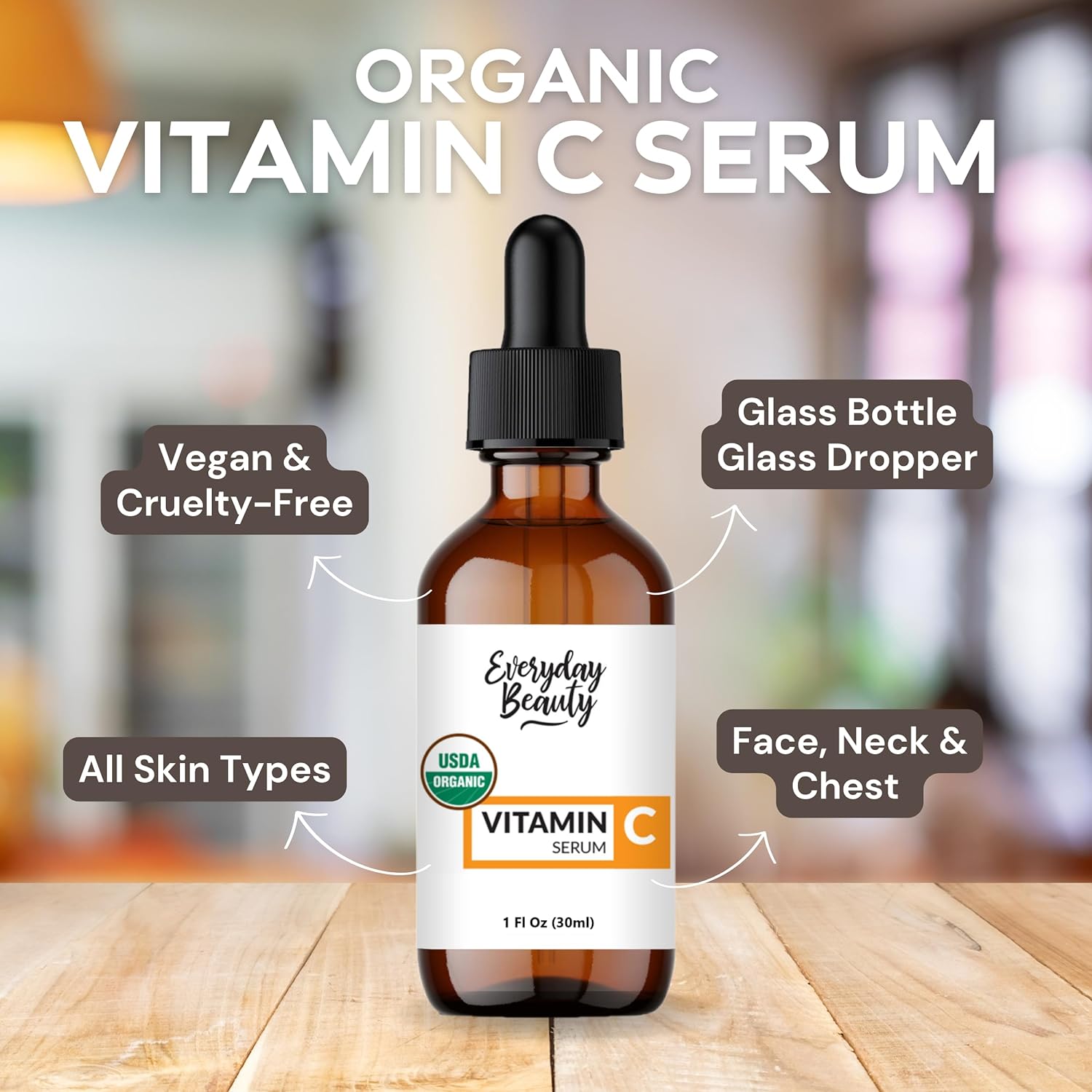 Organic Vitamin C Serum for Face - USDA Certified Facial Serum - Anti Aging For Fine Lines & Wrinkles - Potent Botanical Ingredients & Non GMO