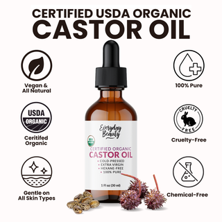 Organic Castor Oil - 100% Pure Certified USDA Organic, Cold Pressed & Hexane-Free, For Eyelashes, Eyebrows, Hair, Skin & Wellness Packs