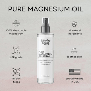 Pure Magnesium Oil Spray - 100% Pure & Natural USP Grade Magnesium - Large 8 Fl Oz Bottle with Mist Cap - Made in USA